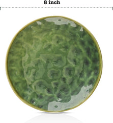 vicrays Ceramic Dessert Salad Plates, 8 Inch, Set of 4, Round, Microwave, Oven, and Dishwasher Safe, Scratch Resistant, Porcelain Fluted Suitable for Snacks, Appetizer, Home, Restaurant (Green)