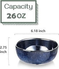 vicrays Ceramic Cereal Bowls - 26 Ounce Porcelain Soup Salad Rice Dessert Cream Set - Chip Resistant Dishwasher Microwave Safe - Set of 6 (Blue)