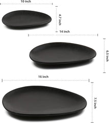 vicrays Large Oval Serving Platters, 16"/14"/10" Porcelain Serving Platters for Party, BBQ,Stackable Serving Trays Serving Plates for Appetizers, Sushi, Restaurant, Set of 3 (Black)`