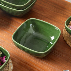 vicrays Ceramic Square Bowls Set - 24 Ounce Soup Dessert Snack Bowls, Stoneware Fluted Bowls Set for Kitchen, Serving, Chip Resistant, Dishwasher Microwave Safe, Set of 6 (Green)