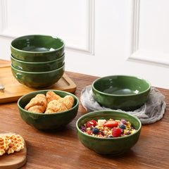 vicrays Ceramic Salad Bowls Set for Kitchen, Serving - 26 Ounce Soup Bowls, Pasta Bowls, Chip Resistant, Dishwasher Microwave Safe, Large, Fluted, stoneware, Set of 6 (Green)