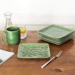 vicrays Keramik-Quadratische Teller, 6er-Set - Porzellan 20,3 cm Essteller für Salat, Dessert, Vorspeise, Brot - Mikrowellen- und Spülmaschinenfest - Grün
