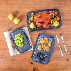 vicrays Keramik Rechteck Servierplatten - 35,5 cm, 30,5 cm, 25,4 cm Porzellan Servierplatten Teller für Party BBQ Vorspeisen Sushi Dessert - Mikrowellen- und Spülmaschinenfest - 3er-Set Blau