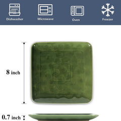 vicrays Keramik-Quadratische Teller, 6er-Set - Porzellan 20,3 cm Essteller für Salat, Dessert, Vorspeise, Brot - Mikrowellen- und Spülmaschinenfest - Grün