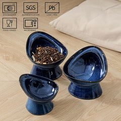 Vicrays Ceramic Cat Bowl Set - Cat Food Feeding Bowls for Indoor Cats, Whisker Friendly Cute Cat Dish Plates, Microwave & Dishwasher Safe, 2 Pack, 11 oz, 6.4 inch, Blue