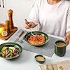 vicrays Wide Rim Soup Bowls - 27oz Ceramic Pasta Plates Bowl Set of 4 for Gumbo Salad Spaghetti Dipping Bread Dishes Home Restaurant Use - Microwave Dishwasher Oven Safe - Green