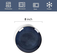 vicrays Ceramic Round Plates Set of 6 - Porcelain 8 inch Dinner Plates for Salad Dessert Appetizer Bread - Microwave Oven and Dishwasher Safe - Blue