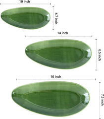 vicrays Large Oval Serving Platters, 16"/14"/10" Porcelain Serving Platters for Party, BBQ,Stackable Serving Trays Serving Plates for Appetizers, Sushi, Restaurant, Set of 3 (Green)