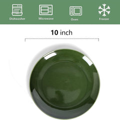 vicrays Ceramic Round Plates Set of 6 - Porcelain 10 inch Dinner Plates for Salad Dessert Appetizer Bread - Microwave Oven and Dishwasher Safe - Green