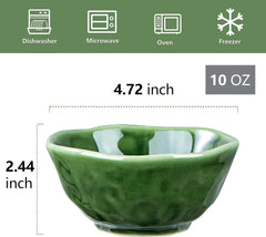 vicrays Ceramic Small Dessert Bowls Set - 10 oz, Set of 6, Microwave, Oven and Dishwasher Safe, for Rice, Ice Cream, Soup, Snacks, Cereal, Chili, Side Dishes etc, Kitchen Bowls Set(Green)