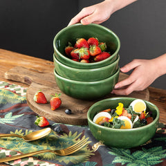 vicrays Ceramic Cereal Bowls Set - Porcelain 26 Ounce Soup Salad Bowls - Rice Dessert Cream Bowls Set - Chip Resistant Dishwasher Microwave Safe - Set of 6 (Green)