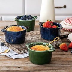 Creme Brulee Ramekins Ceramic Bowls - VICRAYS Mini Custard Cups 6 oz oven Safe Bowls Souffle Dishes for Baking Individual Casserole Dipping Sauce Pioneer Woman Bakeware Set of 6, Green