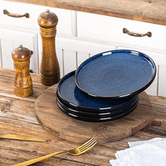vicrays Ceramic Dinner Plates Set - Porcelain 10 Inch Flat Steak Pasta Pizza Plate Home Party Restaurant Plate Scratch Resistant Microwave Oven and Dishwasher Safe Set of 6 Blue
