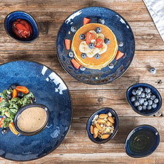 vicrays Ceramic Dipping Sauce Bowls – Small Charcuterie Dip Cups Cooking Prep Condiment Oil Dish Mini Tapas Plates for Soy Sushi Salsas Wasabi Appetizer Dessert - Set of 6 Blue