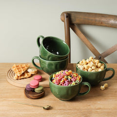 vicrays Jumbo Soup Mug Coffee Large - Ceramic Wide Oversized Extra Big Handle Bowls Latte Friends Mug Set Gaint Cereal Oatmeal Cappuccino Cup Set 27 oz -Green