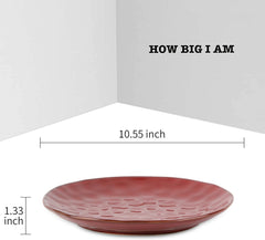 vicrays Ceramic Dinner Plates Set, 10.5 Inch, Set of 6, Round, Microwave, Oven, Dishwasher Safe, Porcelain Fluted Suitable for Steak, Pasta, Pizza, Home, Party, Restaurant (Cherry Red)