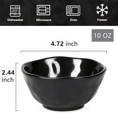vicrays Ceramic Small Dessert Bowls Set - 10 oz, Set of 6, Microwave, Oven and Dishwasher Safe, for Rice, Ice Cream, Soup, Snacks, Cereal, Chili, Side Dishes etc, Kitchen Bowls Set, Black