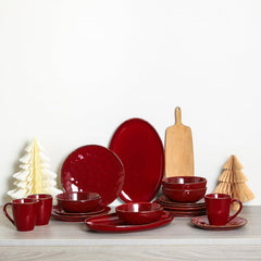 vicrays Ceramic Serving Platter Tray - Extra Large Oval 14.5 Inch Porcelain Dinner Plates Long Serving Dish Set - for Party Restaurant Food Meat Sushi Fish Turkey Platter - Cherry Red