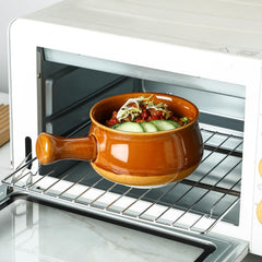 vicrays Französische Zwiebelsuppenschalen mit Griffen, 740 ml für Suppe, Chili, Gulasch, splitterfest, spülmaschinen- und mikrowellengeeignet, 4er-Set (Braun)