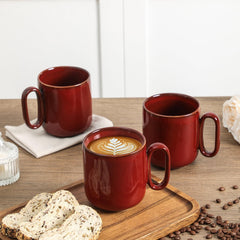 vicrays Ceramic Coffee Mug Set - 18 Ounce Large Stoneware Mug for Men Women - Unique Glazed Porcelain Mugs with Handle for Coffee Latte Tea Milk Cocoa - Set of 4 (Cherry Red)