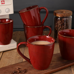 vicrays Coffee Mug Set, 12 Ounce, Set of 6, Ceramic Mug for Men, Women, Unique Glazed Mugs with Handle for Coffee, Tea, Milk, Cocoa, Cereal(Cherry Red)