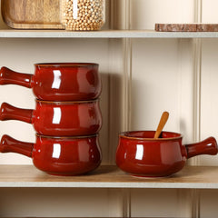 vicrays French Onion Soup Bowls With Handles, 26 Ounce for Soup, Chili, Beef Stew, Chip Resistant, Dishwasher Microwave Safe, Set of 4 (Cherry Red)