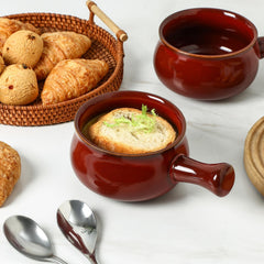 vicrays French Onion Soup Bowls With Handles, 26 Ounce for Soup, Chili, Beef Stew, Chip Resistant, Dishwasher Microwave Safe, Set of 4 (Cherry Red)