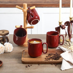 vicrays Ceramic Coffee Mug Set - 18 Ounce Large Stoneware Mug for Men Women - Unique Glazed Porcelain Mugs with Handle for Coffee Latte Tea Milk Cocoa - Set of 4 (Cherry Red)