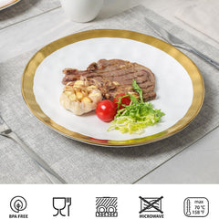 vicrays Ceramic Dinner Plates Set, 10 Inch, Set of 6, Round, Dishwasher Safe, NOT Microwave Safe, Suitable for Steak, Pasta, Home, Party, Restaurant(White with Golden)