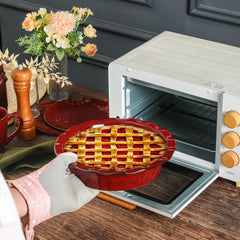 vicrays Ceramic Pie Pan for Baking - 9 inch Pie Plate, Round, Fluted and Deep Pie Dish for Tart, Pizza, Apple Pie, Quiche, Pot Pies, Cake - Reactive Glaze (Cherry Red)