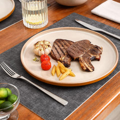 vicrays Ceramic Dinner Plates Set - Porcelain 10 Inch Flat Steak Pasta Pizza Plate Home Party Restaurant Plate Scratch Resistant Microwave Oven and Dishwasher Safe Set of 6 Beige