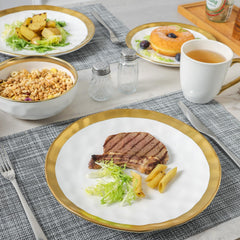 vicrays Ceramic Dinner Plates Set, 10 Inch, Set of 6, Round, Dishwasher Safe, NOT Microwave Safe, Suitable for Steak, Pasta, Home, Party, Restaurant(White with Golden)