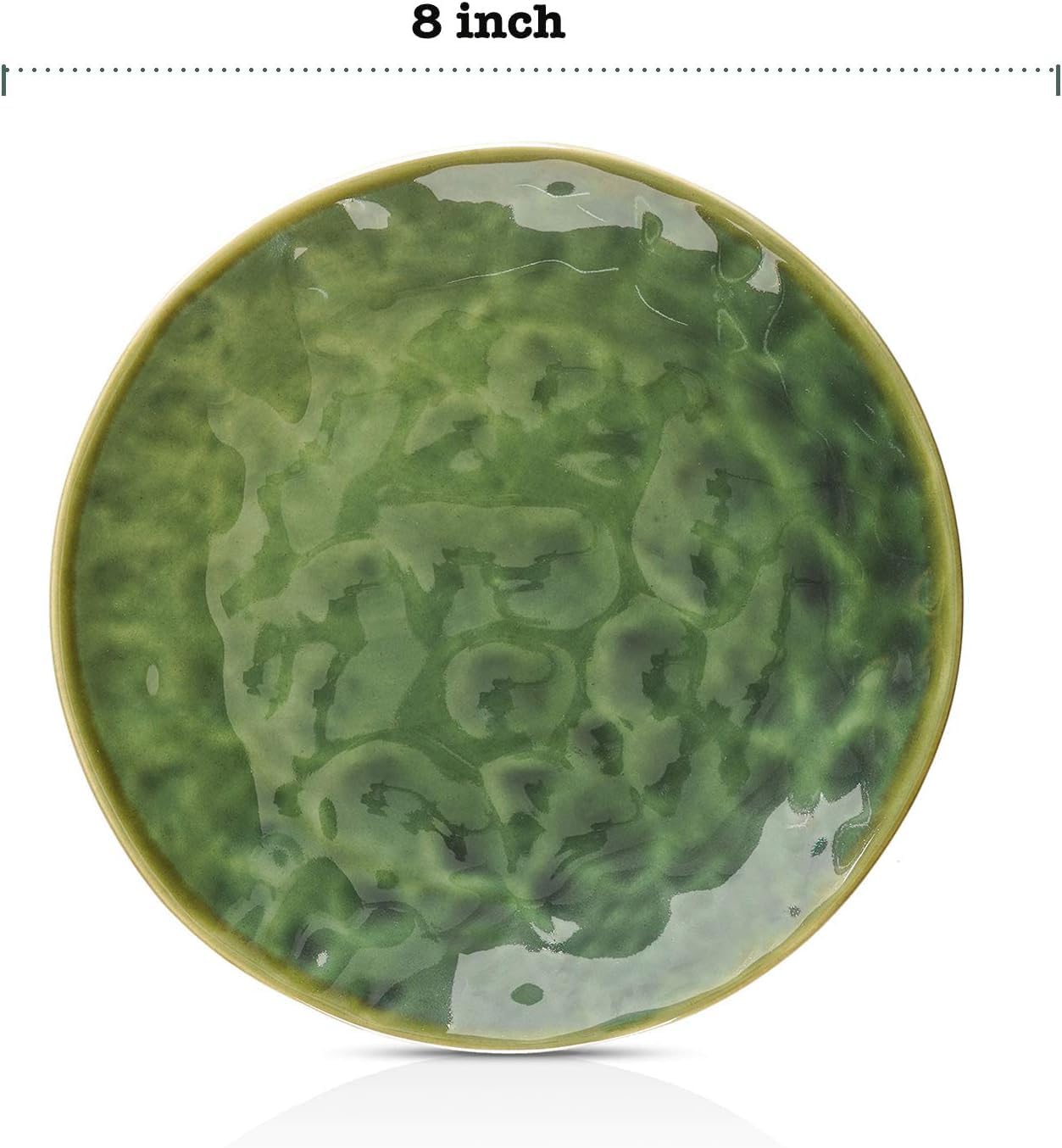vicrays Ceramic Dessert Salad Plates, 8 Inch, Set of 4, Round, Microwave, Oven, and Dishwasher Safe, Scratch Resistant, Porcelain Fluted Suitable for Snacks, Appetizer, Home, Restaurant (Green)