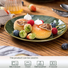vicrays Ceramic Dessert Salad Plates, 8 Inch, Set of 4, Round, Microwave, Oven, and Dishwasher Safe, Scratch Resistant, Porcelain Fluted Suitable for Snacks, Appetizer, Home, Restaurant (Green)