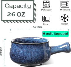 vicrays Französische Zwiebelsuppenschalen mit Griffen, 740 ml für Suppe, Chili, Rindfleischeintopf, bruchsicher, spülmaschinen- und mikrowellengeeignet, 4er-Set (Blau)