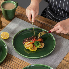 vicrays Ceramic Dinner Plates Set - Porcelain 10 Inch Flat Steak Pasta Pizza Plate Home Party Restaurant Plate Scratch Resistant Microwave Oven and Dishwasher Safe Set of 6 Green