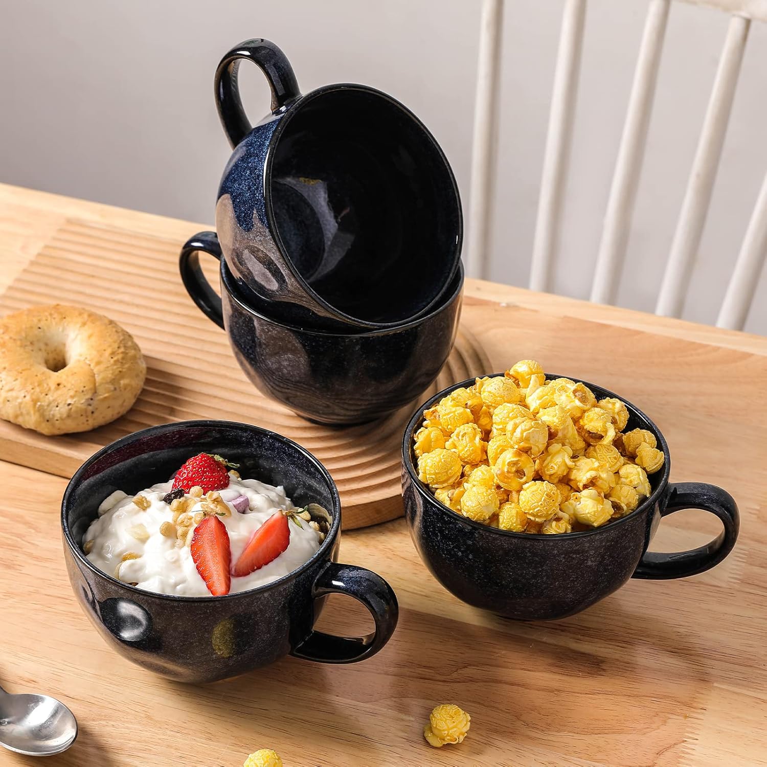 vicrays Jumbo Soup Mug Coffee Large - Ceramic Wide Oversized Extra Big Handle Bowls Latte Friends Mug Set Gaint Cereal Oatmeal Cappuccino Cup Set 27 oz