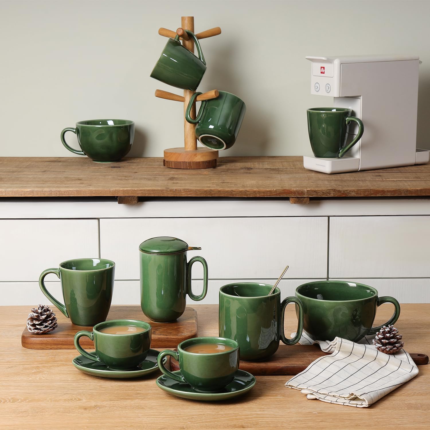 vicrays Jumbo Soup Mug Coffee Large - Ceramic Wide Oversized Extra Big Handle Bowls Latte Friends Mug Set Gaint Cereal Oatmeal Cappuccino Cup Set 27 oz -Green