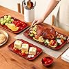 vicrays Ceramic Rectangle Serving Platters - 14" 12" 10" Porcelain Serving Trays Plates for Party BBQ Appetizers Sushi Dessert - Microwave Oven and Dishwasher Safe - Set of 3 -Cherry Red