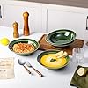 vicrays Wide Rim Soup Bowls - 27oz Ceramic Pasta Plates Bowl Set of 4 for Gumbo Salad Spaghetti Dipping Bread Dishes Home Restaurant Use - Microwave Dishwasher Oven Safe - Green