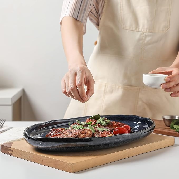 vicrays Servierplatte Keramisches Tablett Extra Große Ovale 36,8 cm Porzellan-Speiseplatten Langes Serviergeschirr Set für Partys, Restaurants, Speisen, Fleisch, Sushi, Fisch, Truthahnplatte
