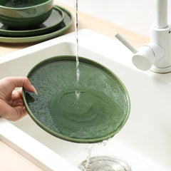 vicrays Ceramic Salad Plates Set - Porcelain 8 Inch Flat Dessert Appetizer Plate for Lunch Home Party Restaurant - Scratch Resistant Microwave Oven and Dishwasher Safe - Set of 6 (Green)