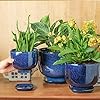 vicrays Ceramic Plant Pots Indoor - 6.8/5.5/4.3 Inch Planter Pot with Drainage Hole and Saucer for Succulent Orchid Flower Herbs Cactus - Gardening Home Desktop Office Decor – Set of 3 Blue