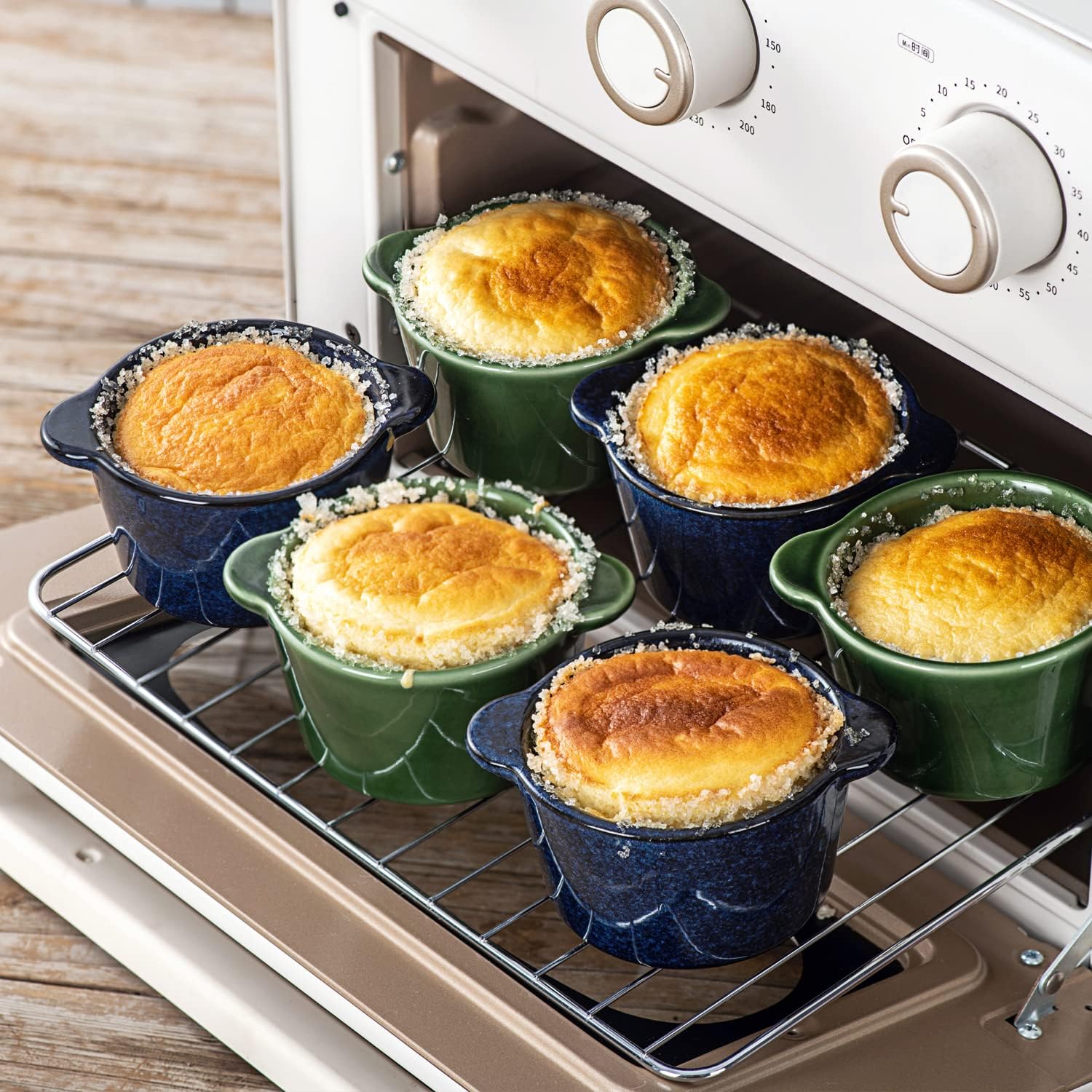Creme Brulee Ramekins Ceramic Bowls - VICRAYS Mini Custard Cups 8 oz oven Safe Bowls Souffle Dishes for Baking Individual Casserole Dipping Sauce Pioneer Woman Bakeware Set of 6, Green