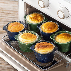 Creme Brulee Ramekins Ceramic Bowls - VICRAYS Mini Custard Cups 8 oz oven Safe Bowls Souffle Dishes for Baking Individual Casserole Dipping Sauce Pioneer Woman Bakeware Set of 6, Green