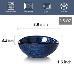 vicrays Ceramic Dipping Sauce Bowls – Small Charcuterie Dip Cups Cooking Prep Condiment Oil Dish Mini Tapas Plates for Soy Sushi Salsas Wasabi Appetizer Dessert - Set of 6 Blue