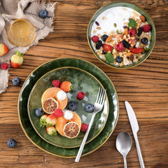 vicrays Ceramic Round Dessert Salad Plates - 8 Inch, Set of 6, Microwave, Oven, and Dishwasher Safe, Scratch Resistant, Porcelain Fluted Suitable for Snacks, Appetizer, Home, Party (Green)