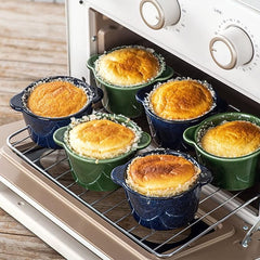 Creme Brulee Ramekins Ceramic Bowls - VICRAYS Mini Custard Cups 6 oz oven Safe Bowls Souffle Dishes for Baking Individual Casserole Dipping Sauce Pioneer Woman Bakeware Set of 6, Blue