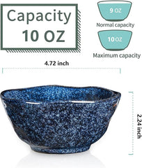 vicrays Ceramic Small Dessert Bowls Set - 10 oz, Set of 6, Microwave, Oven and Dishwasher Safe, for Rice, Ice Cream, Soup, Snacks, Cereal, Side Dishes, Kitchen Bowls Set (Starry Blue)