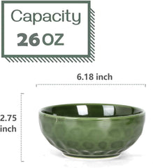 vicrays Ceramic Salad Bowls Set for Kitchen, Serving - 26 Ounce Soup Bowls, Pasta Bowls, Chip Resistant, Dishwasher Microwave Safe, Large, Fluted, stoneware, Set of 6 (Green)